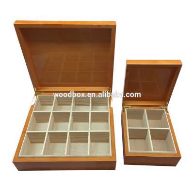 Wooden tea box wood luxury high quality custom logo high gloss matt finishes veneer natural finishes with compartments