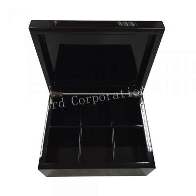 Large jewelry box jewelry box set High gloss black colour wooden tea box high quanlity black color tea set box